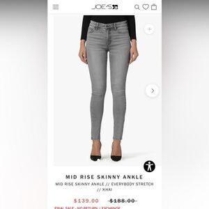 Joe's Jeans - Mid Rise Skinny Ankle Jeans in Gray, Size 29, EUC